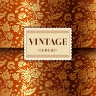 Gold card with vintage flower bouquets carnations and chrysanthemums