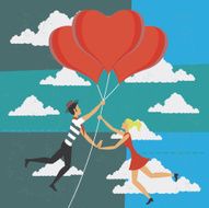 Man and woman flying with balloons of love N2