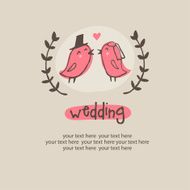 Cartoon wedding card with birds