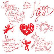 Set of hand written text Happy Valentine`s Day etc