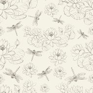 Seamless pattern lotus flower and dragonfly N2