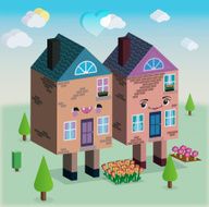 Houses in love vector 3D graphic