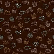 Linear seamless pattern with desserts and cups N2