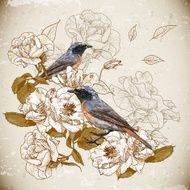Vintage floral background with birds N3