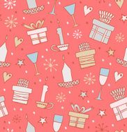 Doodle seamless pattern with gifts candles goblets N2