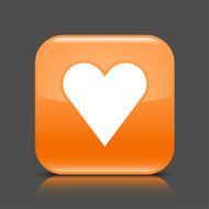 Orange icon heart sign glossy square web button