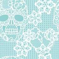 White lacy skull and flowers Seamless pattern N2