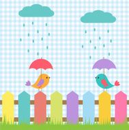 Cute birds under umbrellas