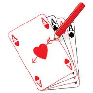 Pencil Drawing Filled Ace of Hearts and fanned cards