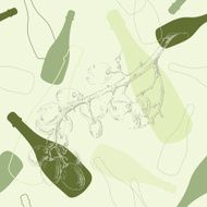 Vector seamless pattern of wine bottles and grape