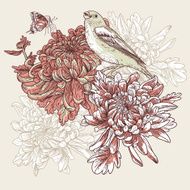 Flowers with bird illustration N4
