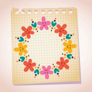 cute flowers and hearts frame note paper cartoon illustration