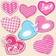 Scrapbook set of hearts in stitched textile style N2