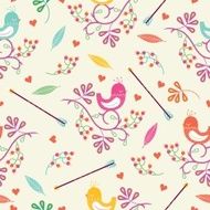 Seamless colorful floral pattern with birds and berry