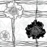 Decorative seamless black and white pattern with flowers