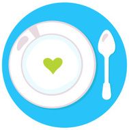 Healthy soup with heart isolated on blue circle background