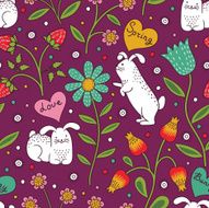 Seamless floral pattern with cute bunnies N2