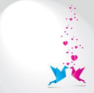 Valentines Background Two kissing origami birds with shadow N2