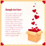 Greeting card with ornate box of red flying hearts N2