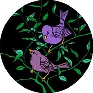two violet birds on branch