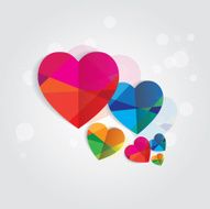 modern multicolored polygonal style folded paper heart shapes
