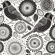 Floral seamless pattern with birds Cartoon vector background N3