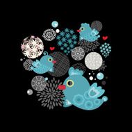 Colorful label with birds and flowers N2
