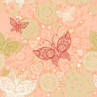 Pink seamless pattern with lacy butterflies