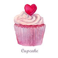 watercolor cupcake hand painted illustration N8