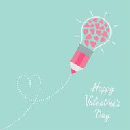 Pencil with light bulb hearts Dash heart Flat Valentines day