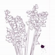 floral card with blossoms drawing by ink