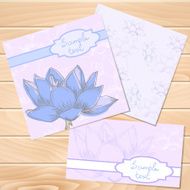 Set of floral vintage wedding cards on wood texture N2