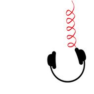 Hanging black headphones with red spring cord Music card Flat