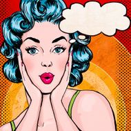 Pop Art girl with speech bubble Party invitation Birthday card N2
