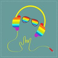 Rainbow headphones cord hand sunglasses Rock roll Blue