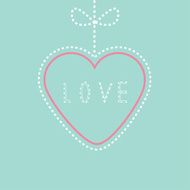 Hanging pink and blue heart with bow Love card