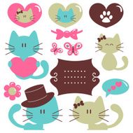 Cats in love romantic vector set of elements