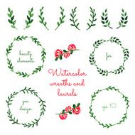 Set of watercolor wreaths and laurels N2