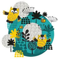 Owls bees flowers and other nature on the ball