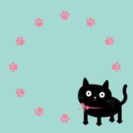 Cat and paw print round frame template Flat design
