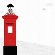 pigeon postbox love umbrella dove rain london illustration vector