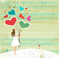 Valentine&#039;s girl with bunch of flowers