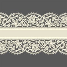 White Lace Horizontal Ribbon Greeting Card Gray Background