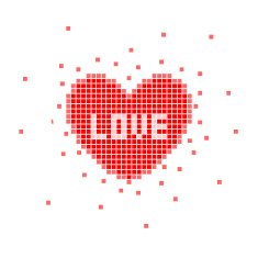 Pixel heart with love word