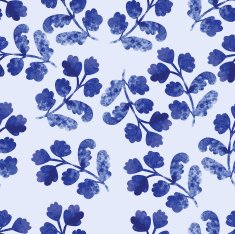 Watercolor blue pattern with leaves