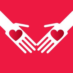 Silhouette touching hands with hearts