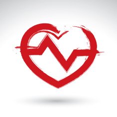 Hand drawn red heart icon brushed sign with ecg
