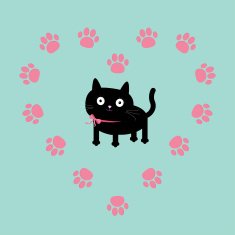 Cat inside paw print heart frame Flat design
