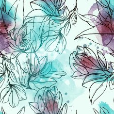 watercolor and digital seamless pattern with flowers