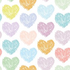 Seamless pattern sketch hearts on white background Pastel color N2